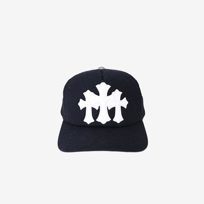 Chrome Hearts Cemetery Cross CH Trucker Cap in Black/White Cotton/Calfskin Leather (Contact to Enquire)