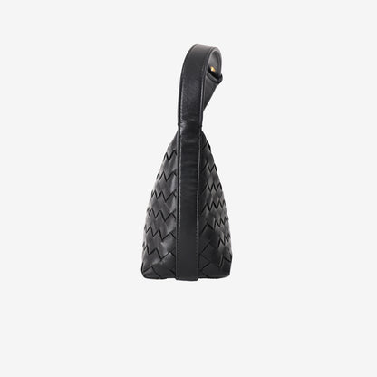 Bottega Veneta Wallace Mini Intrecciato Shoulder Bag in Black Leather with Gold Hardware
