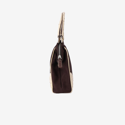 Prada Triangle Ostrich Shoulder Bag in Brown Canvas and Ostrich Leather