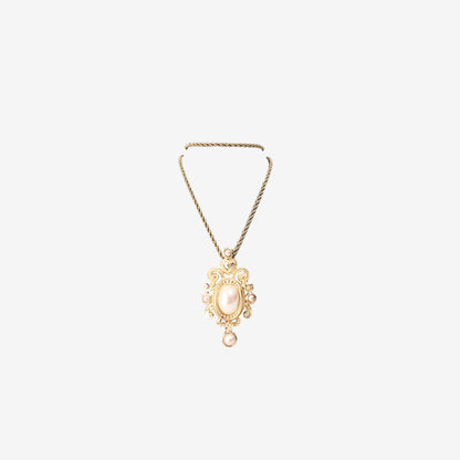 Dior Vintage Pendant Necklace in Gold-Tone Hardware with Baroque Filigree & Faux Pearls