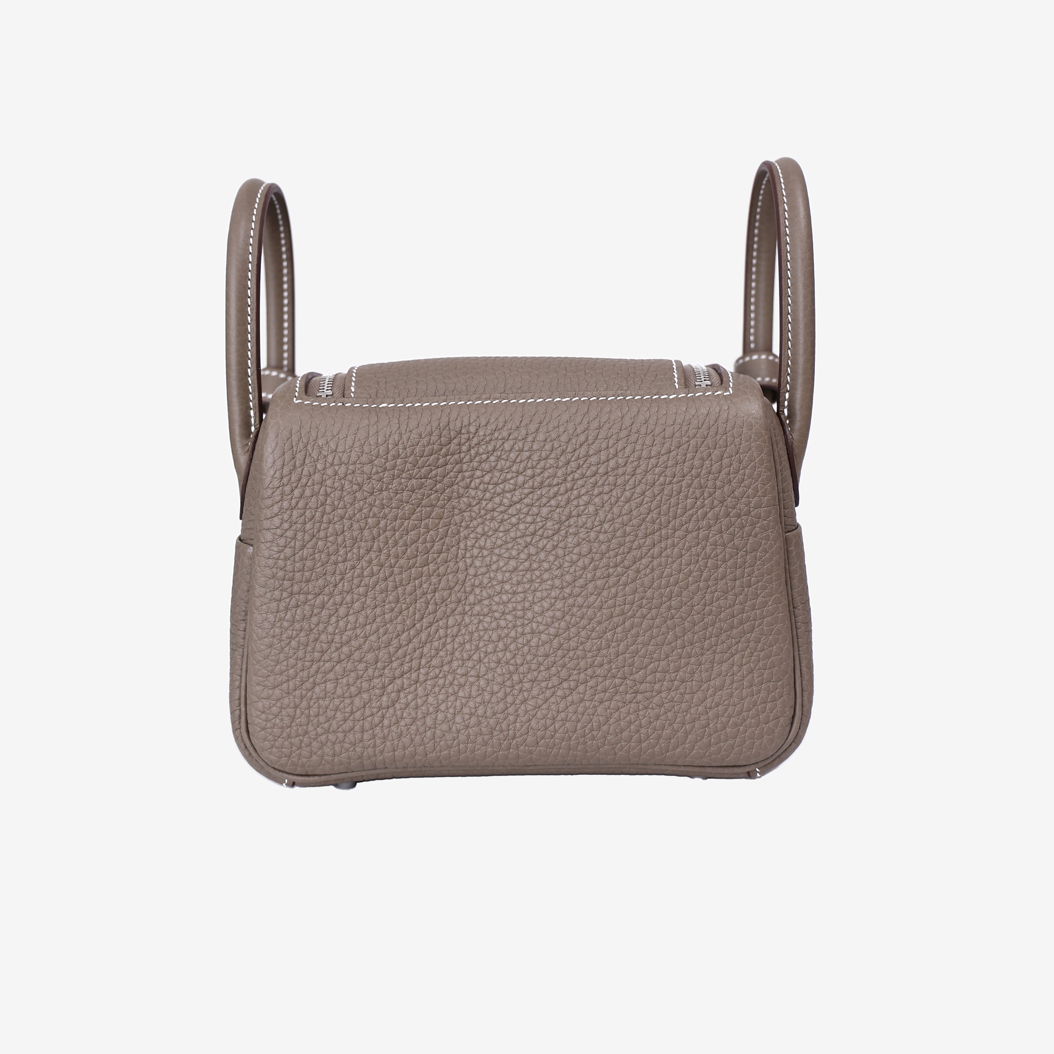 Hermès Mini Lindy in Etoupe Clemence Leather with Palladium Hardware back view