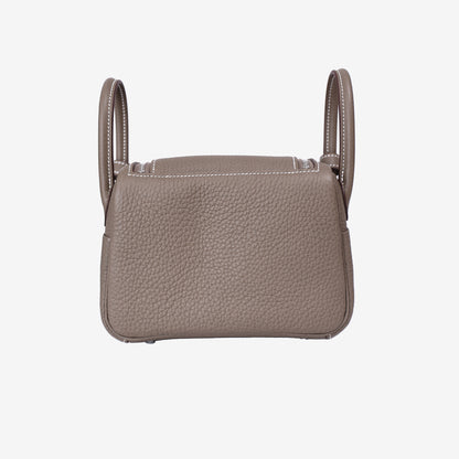 Hermès Mini Lindy in Etoupe Clemence Leather with Palladium Hardware back view