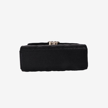 Chanel Double Chain Top Handle Flap in Black Caviar Leather with Gold Hardware
