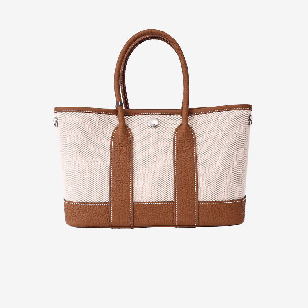 Hermès Neo Garden Party 23 Mini in Ecru, Beige and Ébène Negonda Leather and Canvas front view