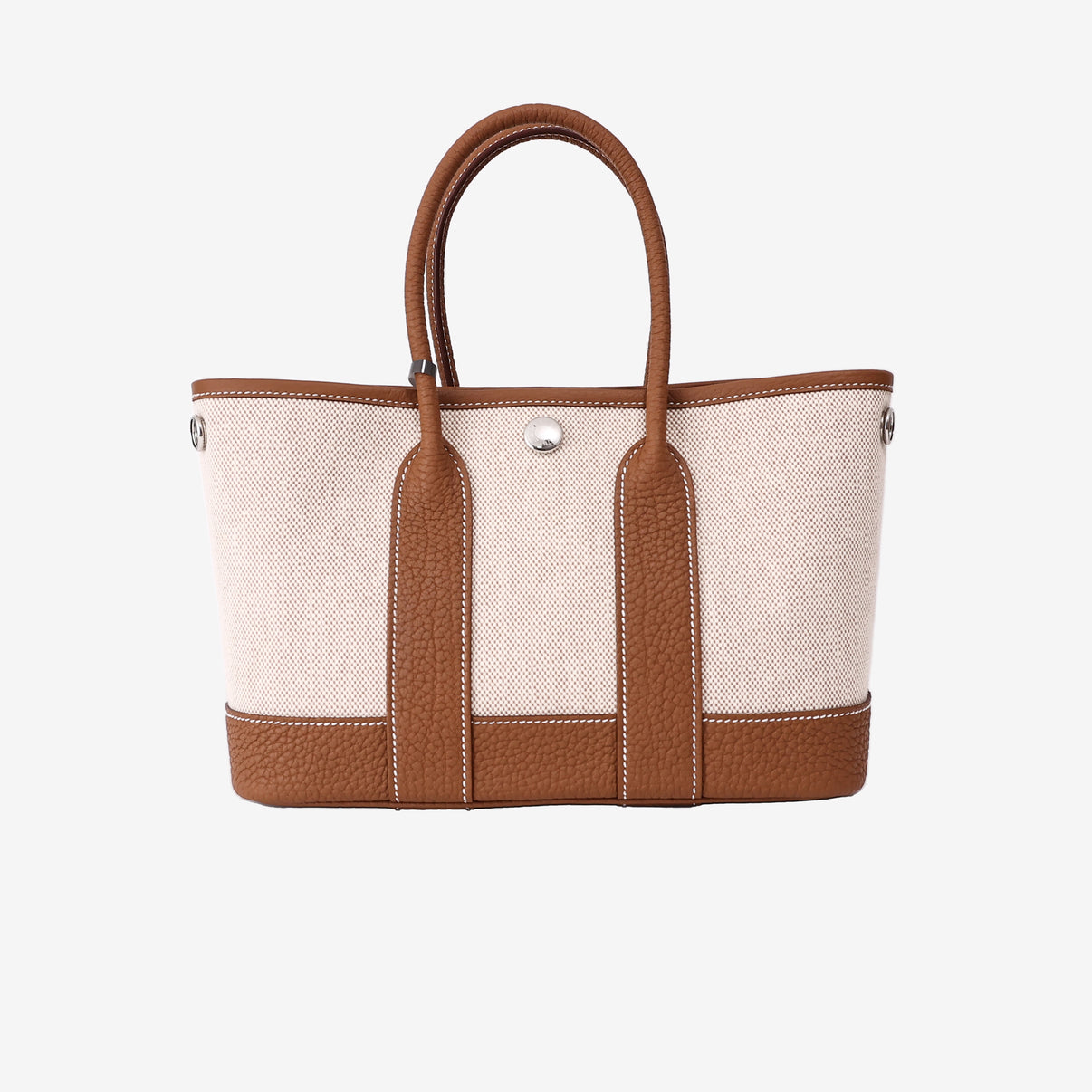 Hermès Neo Garden Party 23 Mini in Ecru, Beige and Ébène Negonda Leather and Canvas front view
