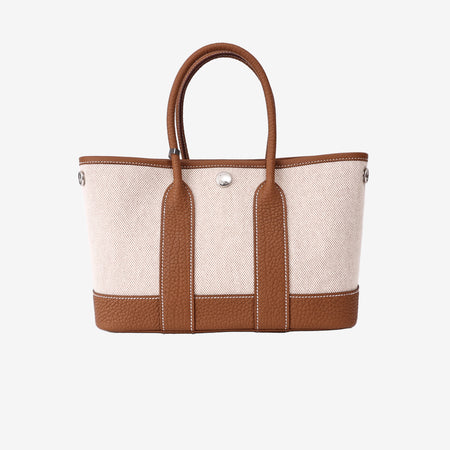 Hermès Neo Garden Party 23 Mini in Ecru, Beige and Ébène Negonda Leather and Canvas front view