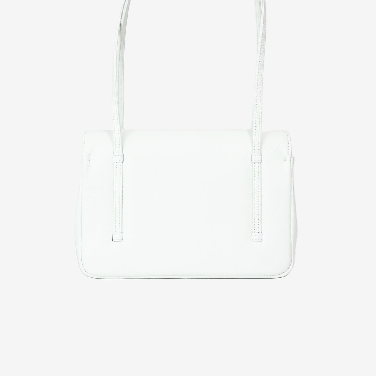 Chanel 26P Preppy Flap Small in White Calfskin Leather with Gold Hardware back view