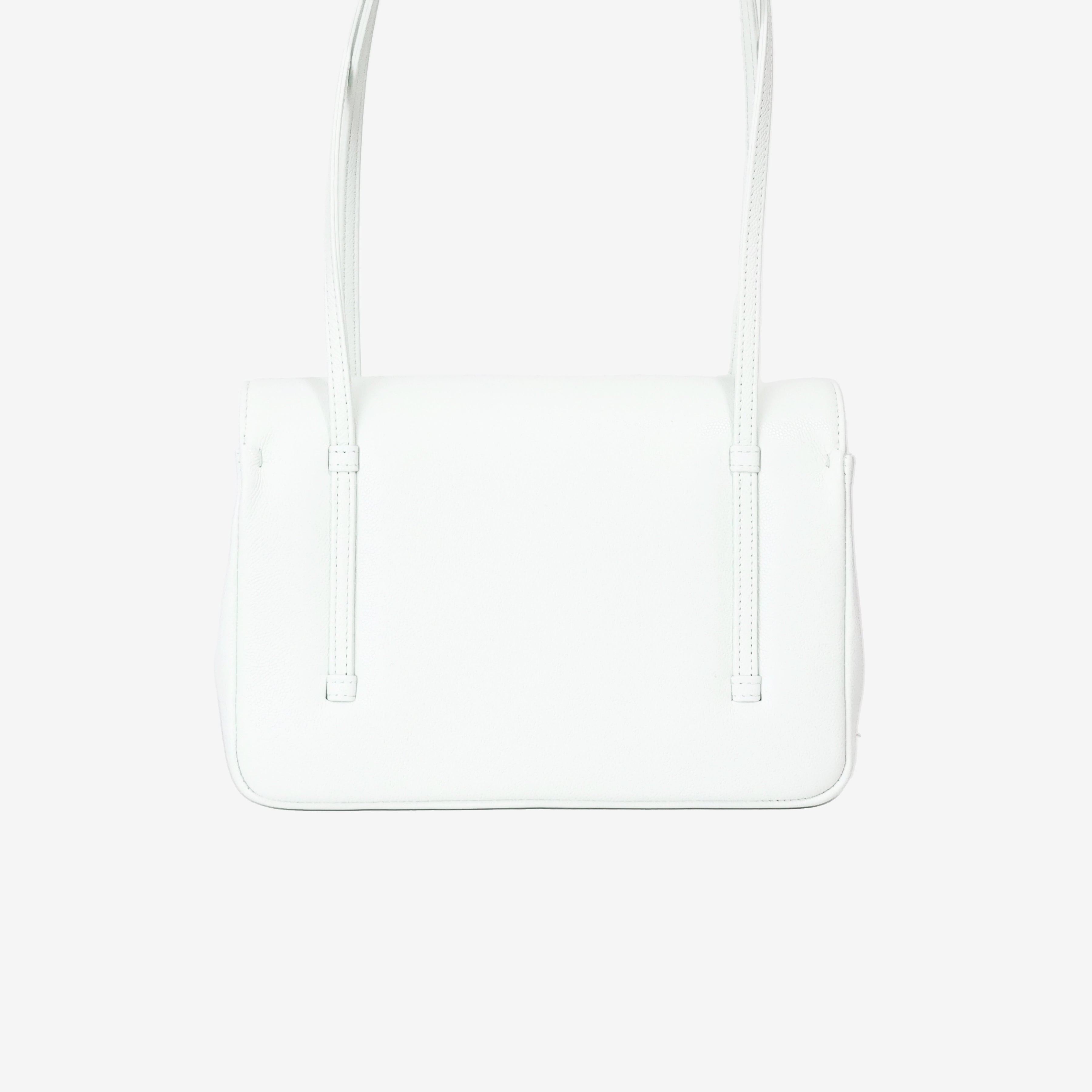 Chanel 26P Preppy Flap Small in White Calfskin Leather with Gold Hardware back view