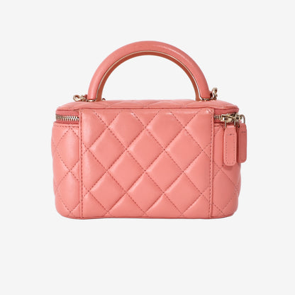 Chanel Quilted Top Handle Vanity Case in Pink Lambskin with Gold Hardware
