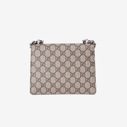 Gucci Dionysus Small Double Chain Shoulder Bag in Beige GG Canvas with Silver Hardware