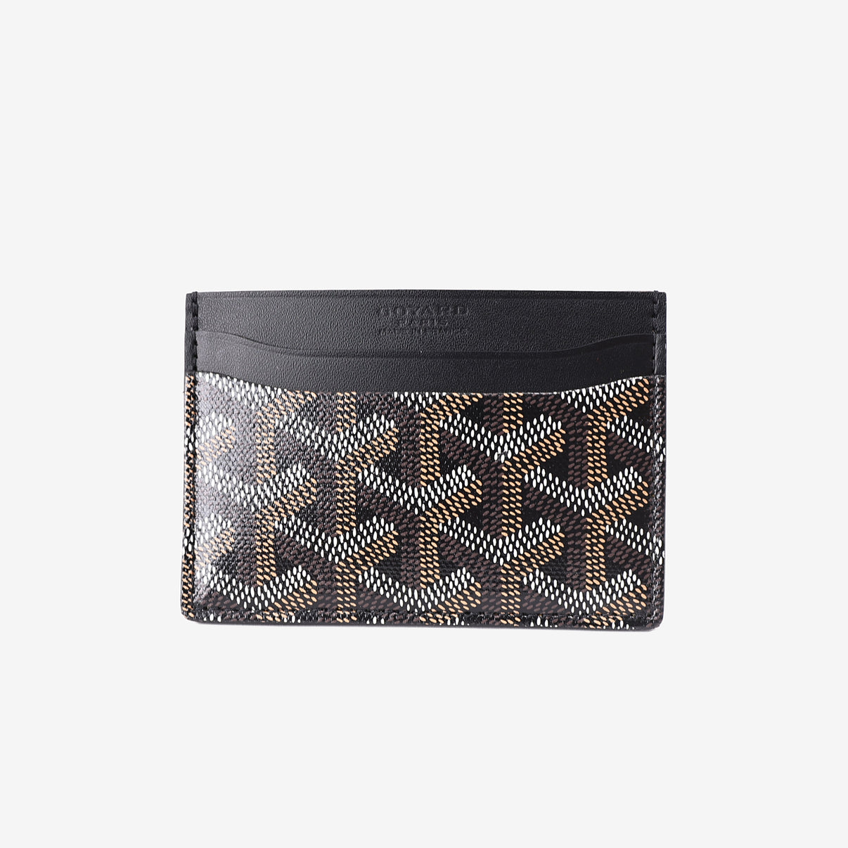 Goyard Saint Sulpice Card Holder in Black Goyardine Canvas and Calfskin Leather front view