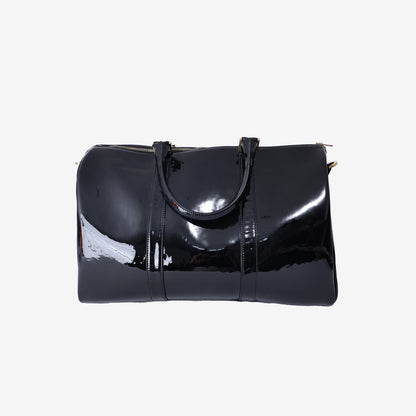 Chanel Vintage CC Boston Travel Bag in Black Patent Leather with Gold Hardware