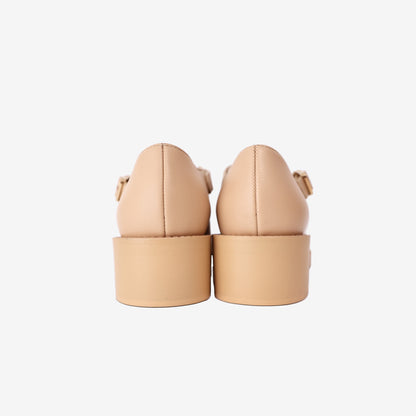 Chanel Mary Jane Flats in Beige Leather with Black Patent Cap-Toe (Size 38)