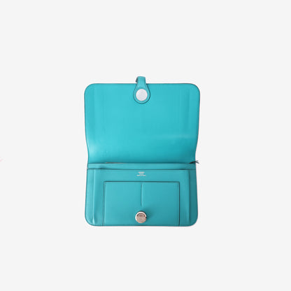 Hermès Dogon Duo Wallet in Turquoise Leather with Palladium Hardware