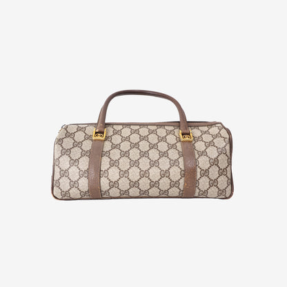 Gucci Vintage Boston Cylindrical Handbag in Beige GG Supreme Canvas and Leather with Gold Hardware