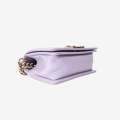 Chanel Small Boy Bag in Light Purple Caviar Leather with Gold Hardware