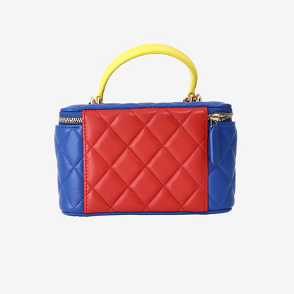 Chanel 26A Matthieu Blazy Superman x DC Vanity with Chain in Blue Quilted Lambskin with Yellow Enamel Logo Shield (Contact to Enquire)