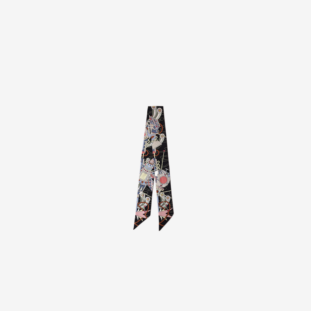 Hermès Odyssey Silk Twilly in Black/Bleu Ciel/Rose