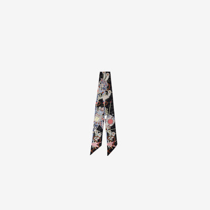 Hermès Odyssey Silk Twilly in Black/Bleu Ciel/Rose
