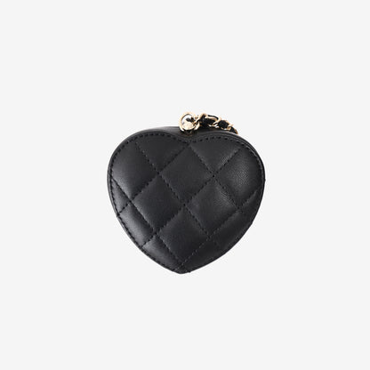 Chanel Quilted Lambskin CC in Love Heart Coin Purse in Black with Gold Hardware