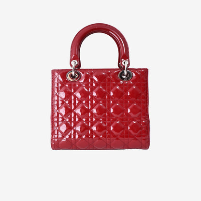 Dior Lady Dior Medium Bag in Cherry Red Patent Cannage Leather with Silver Hardware