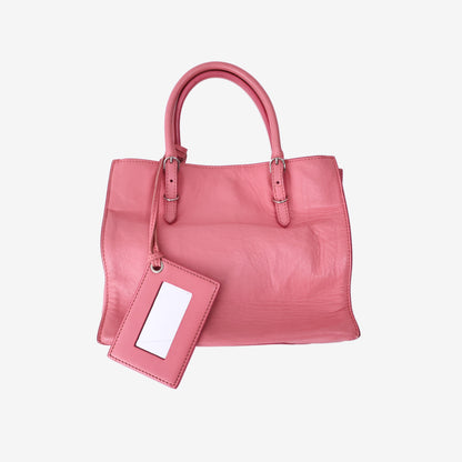 Balenciaga Papier Mini Glitter Distressed Lambskin Top Handle Crossbody Bag in Pink with Silver Hardware