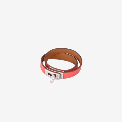 Hermès Kelly Double Tour Bracelet in Orange Field Epsom Leather with Palladium Hardware