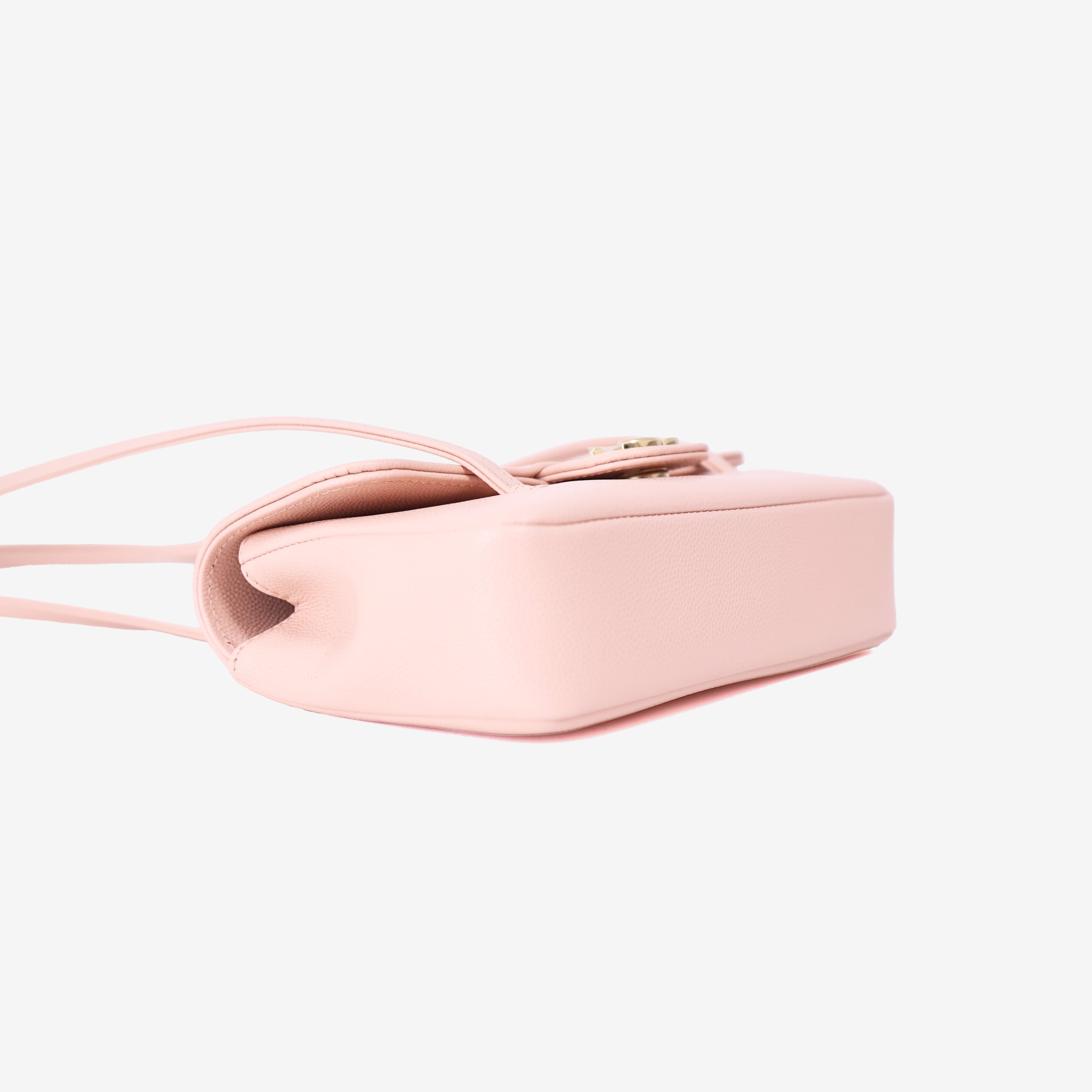 Chanel 26P Preppy Flap Mini Bag in Light Pink Calfskin Leather with Gold Hardware bottom side view