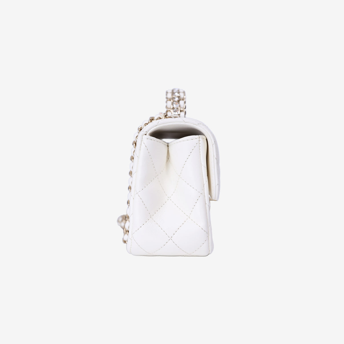 Chanel Crystals Top Handle Flap in White Lambskin Leather with Gold Hardware side view