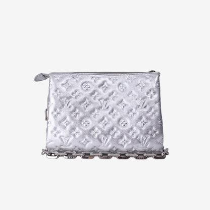 Louis Vuitton Coussin PM Bag in Silver Lambskin Leather with Silver Hardware