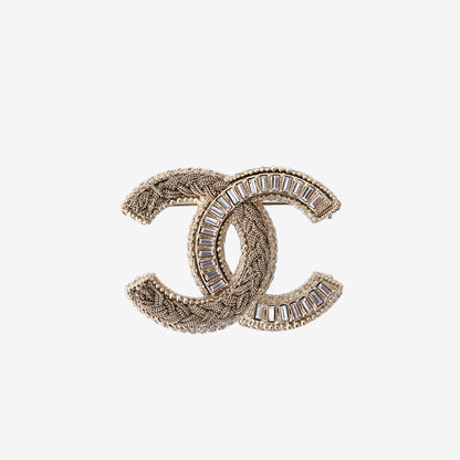 Chanel CC Brooch in Gold-Tone Metal with Crystal Embellishment
