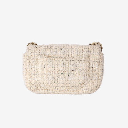 Chanel Tweed Quilted Mini Rectangular Flap Bag in Light Yellow Tweed with Gold Hardware