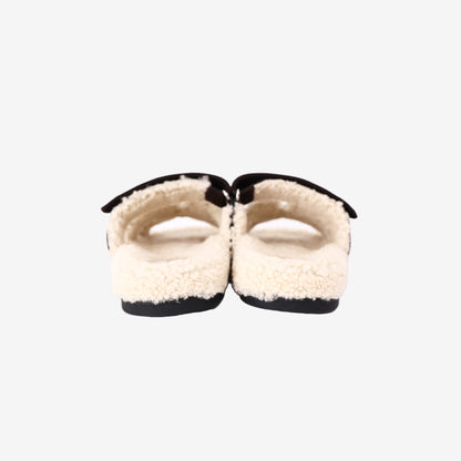Hermès Chypre Sandals in Marron Ébène Suede Goatskin and Écru Shearling (Size 38.5)