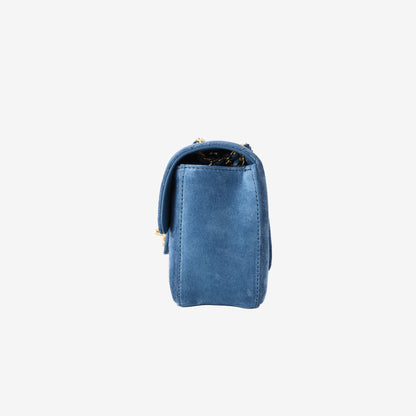 Chanel 26B Mini “Souplissimo” Flap Bag in Blue Suede with Gold Hardware