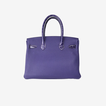 Hermès Touch Birkin 30 in Bleu Encre Togo/Shiny Niloticus Crocodile with Palladium Hardware