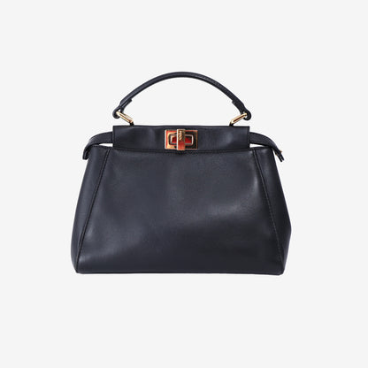 Fendi Peekaboo Mini Bag in Black Calfskin Leather with Gold Hardware