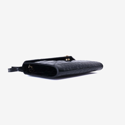 Chanel SS26 Clutch with Chain with Black Crocodile-Embossed Calfskin Leather with Gold Hardware bottom side view