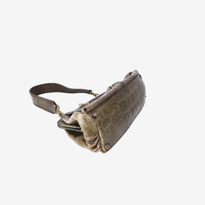 Miu Miu Crocodile-Embossed Kiss-Lock Shoulder Bag in Green Leather with Gold Hardware