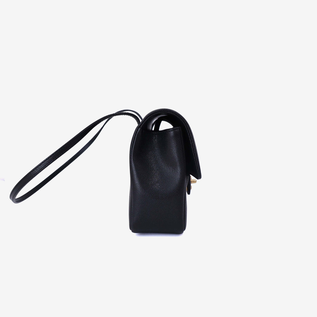 Chanel 26P Small Flap Bag in Black Calfskin with Gold Hardware side view