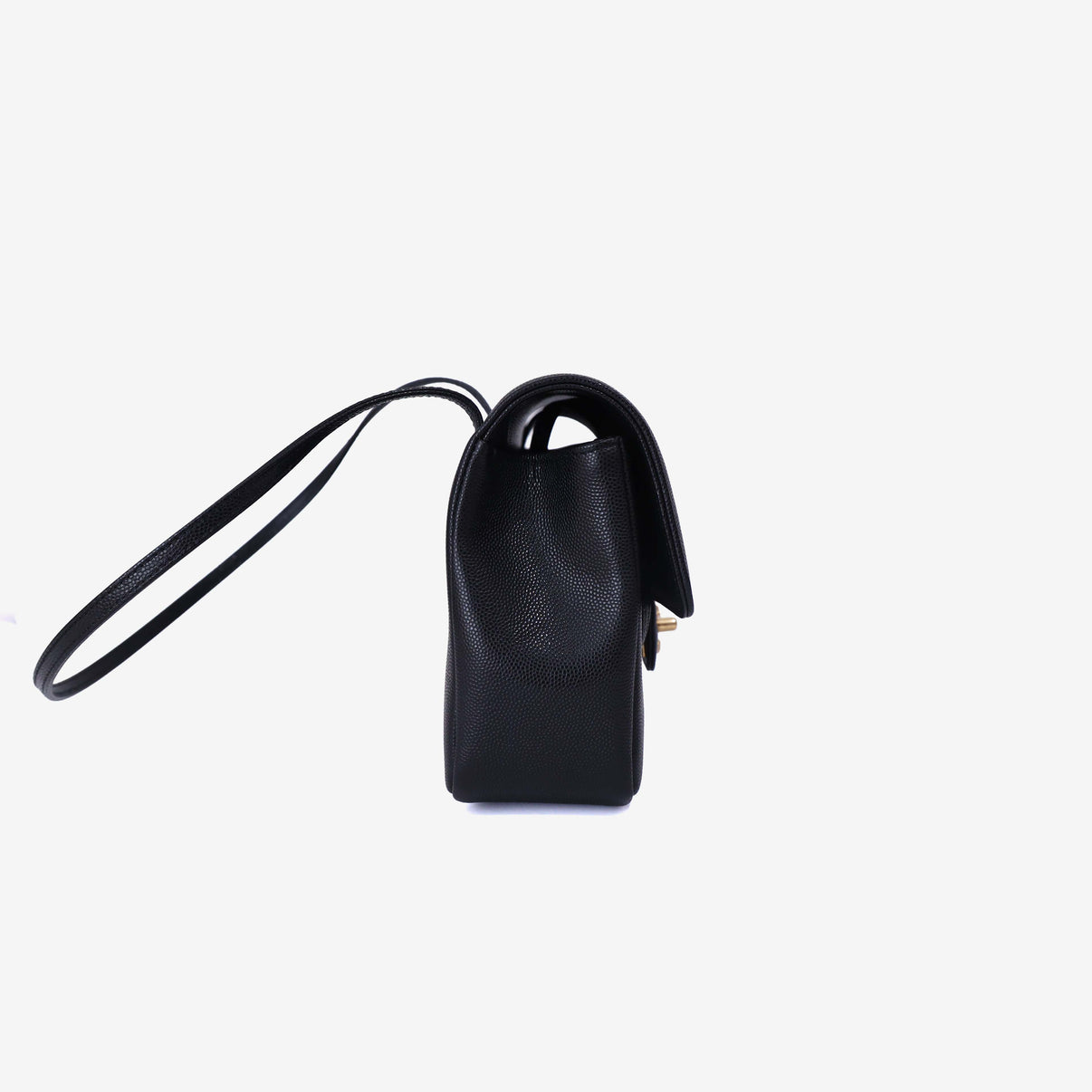 Chanel 26P Small Flap Bag in Black Calfskin with Gold Hardware side view