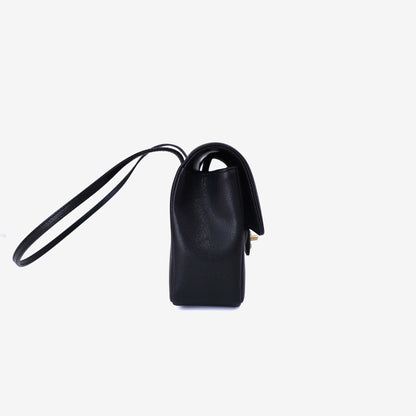 Chanel 26P Small Flap Bag in Black Calfskin with Gold Hardware side view