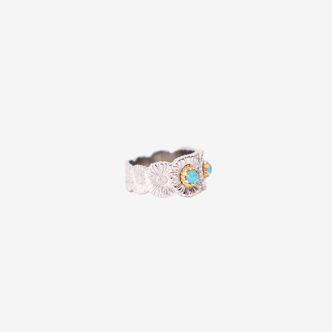 Buccellati Blossoms Eternelle Ring in Silver with Light Blue Agate