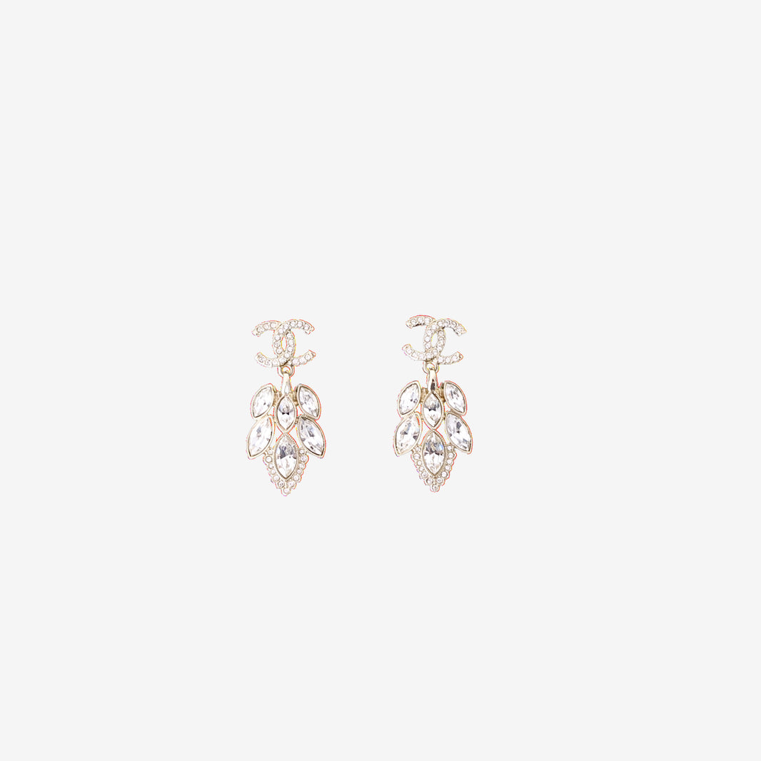 Chanel CC Crystal-Embellished Drop Earrings in Gold-Tone Metal