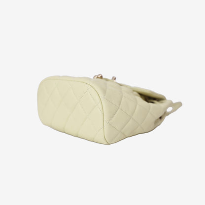 Chanel Urban Spirit Mini Backpack in Light Yellow Caviar Leather with Silver Hardware bottom side view