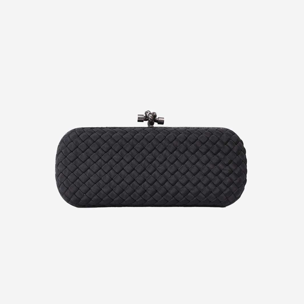 Bottega Veneta Woven Silk Stretch Knot Clutch in Black