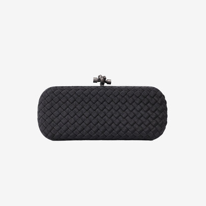 Bottega Veneta Woven Silk Stretch Knot Clutch in Black