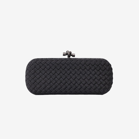 Bottega Veneta Woven Silk Stretch Knot Clutch in Black