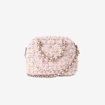 Chanel Fantasy Tweed Coco Clutch with Chain in Light Pink Tweed with Gold Hardware