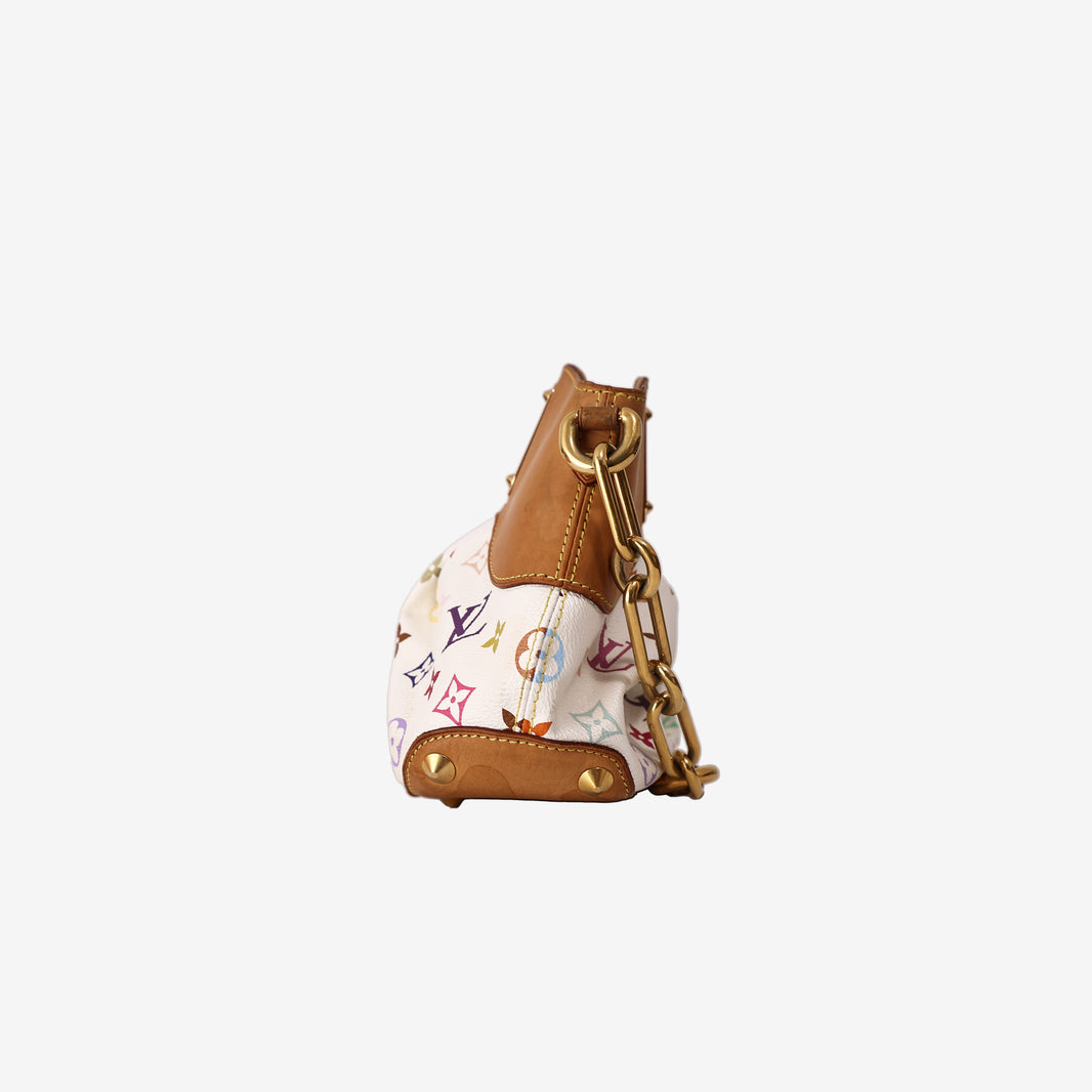 Louis Vuitton x Takashi Murakami Monogram Multicolore Judy Bag in White Coated Canvas with Vachetta Leather and Gold Hardware