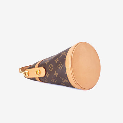 Louis Vuitton Duffle Handbag in Brown Monogram Canvas with Gold Hardware bottom side view